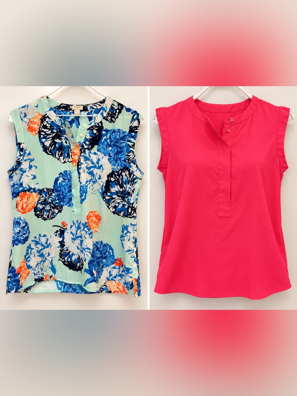 Bundle of J. Crew Mint Floral Sleeveless Henley & Orange Sleeveless